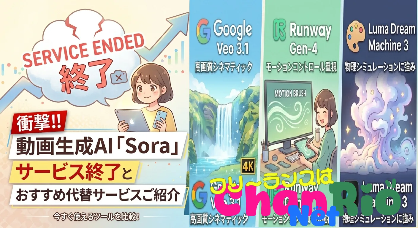 動画生成AI「Sora」 サービス終了とおすすめの代替サービス３選
